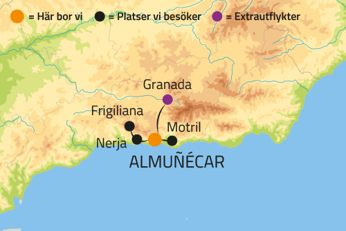 Geografisk karta över Andalusien.